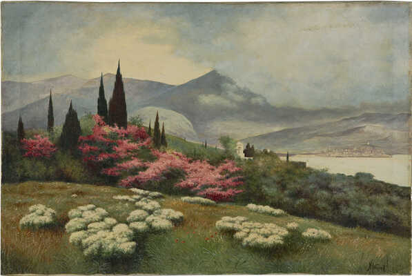 Иванов Николай В.. Воспроизведение картины И.Е. Крачковского «Весна в Крыму» (Ялта. Иудино дерево в цвету 1902 г. ГРМ) 